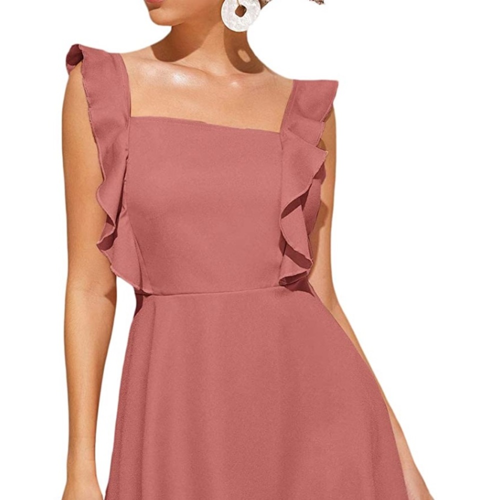 NWOT Romwe Women's Cute Tie Back Ruffle Strap A Line Fit and Flare Flowy Dress